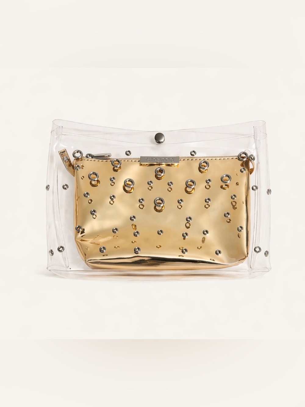 Paco Rabanne Gold Studded Clear Tote Insert Pouch [Limited Edition]